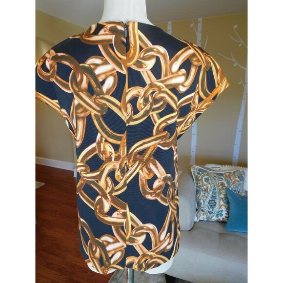 Gorgeous TRINA TURK "Carola Blouse" Chain Print Cap Sleeve Crew Neck Blouse P - Picture 7 of 10